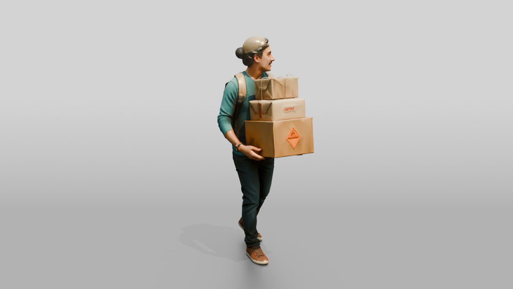 Man Carrying Stacked Boxes