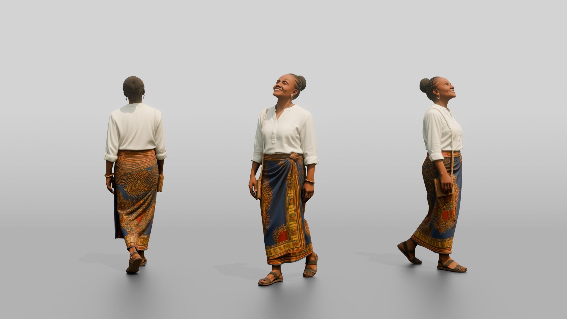 Middle-Aged African Woman in a Printed Wrap Skirt