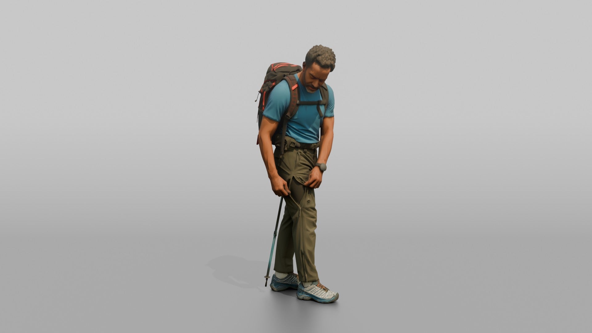 Trekker Unzipping His Trousers Vent