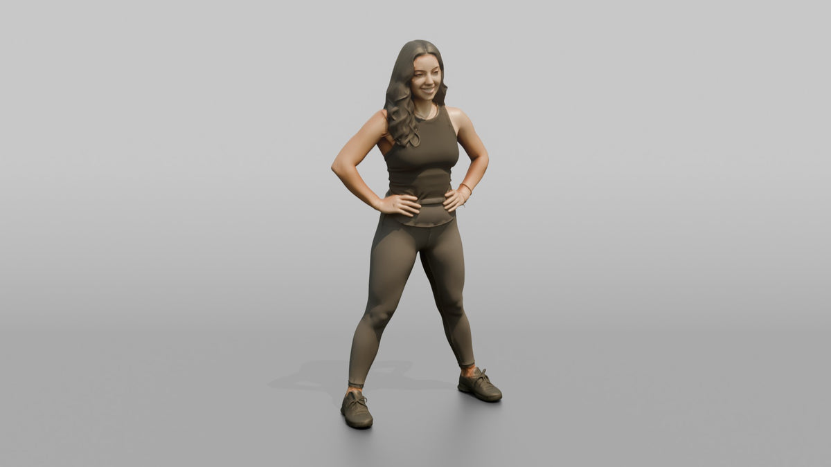 Physique Model Woman Standing In A Confident Wide Stance, Hands On Hips - 3D character model