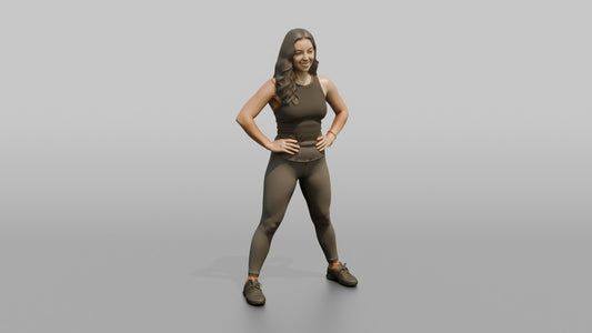 Physique Model Woman Standing In A Confident Wide Stance, Hands On Hips - 3D character model