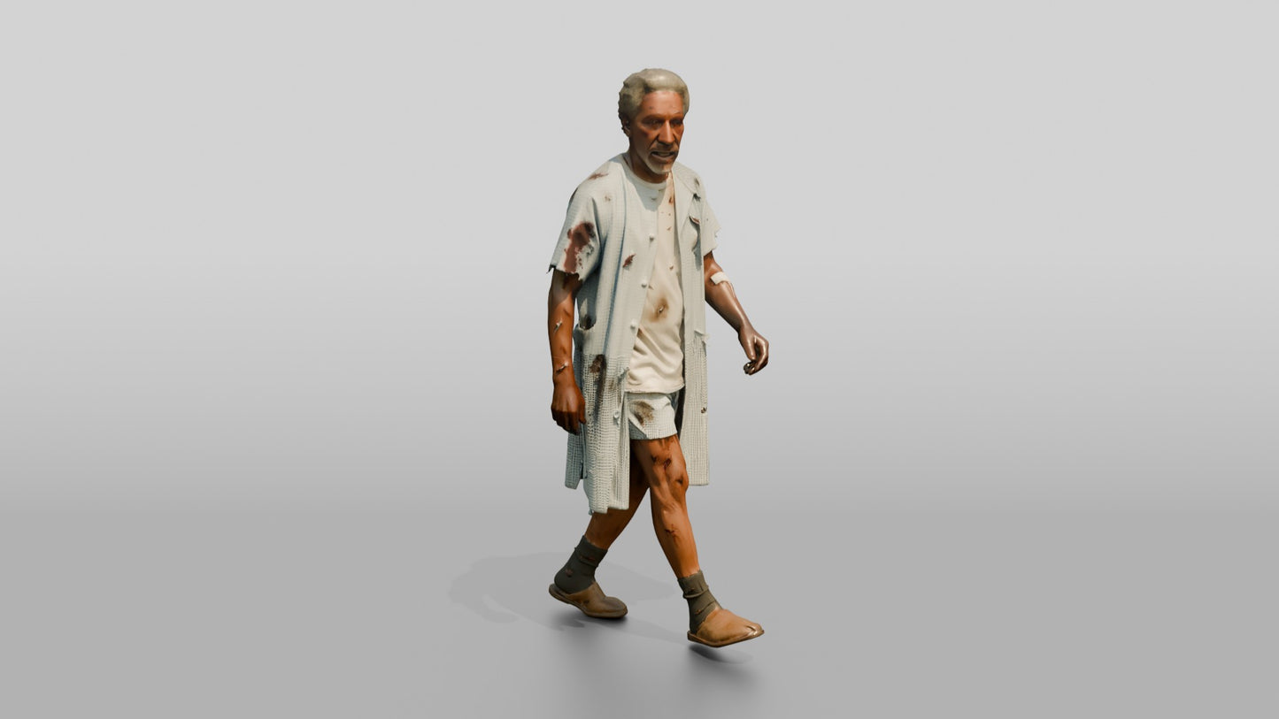 Elderly Man Patient Walking with Injuries