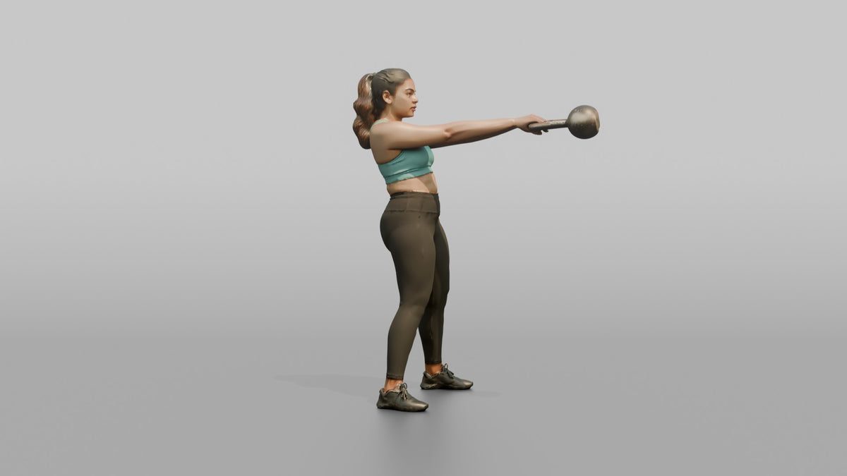 Weightlifter Woman Performing A Kettlebell Swing - 3D character model, view 5
