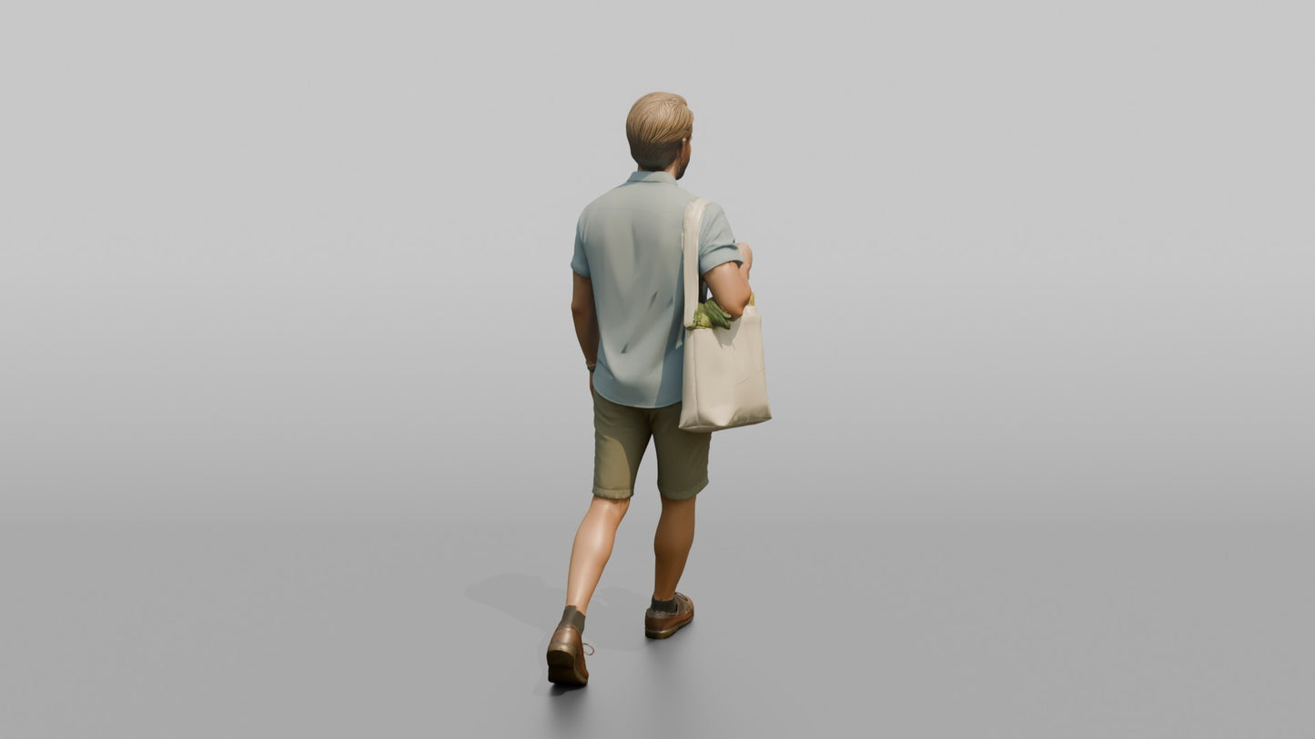 Scandinavian Man Walking in a Linen Shirt and Shorts