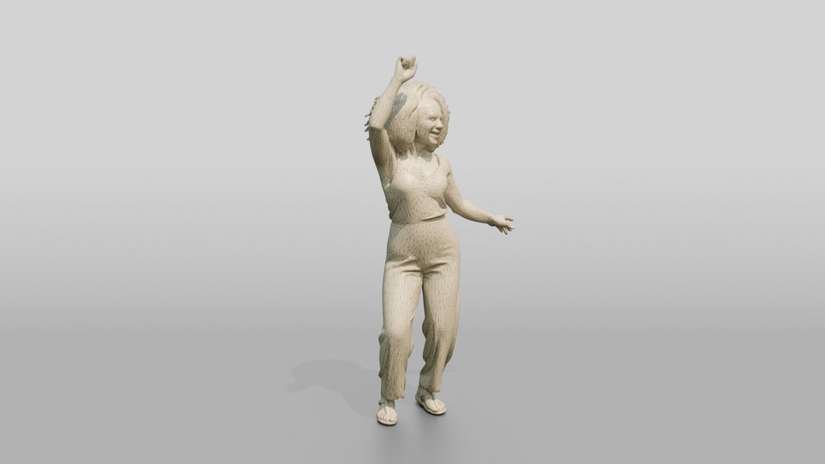 Woman Dancing in a Green Jumpsuit - wireframe topology preview