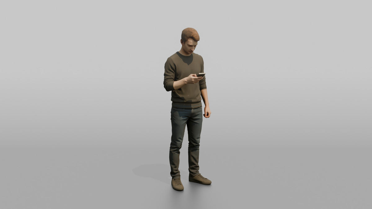 Man Customer Scrolling His Phone - 3D character model