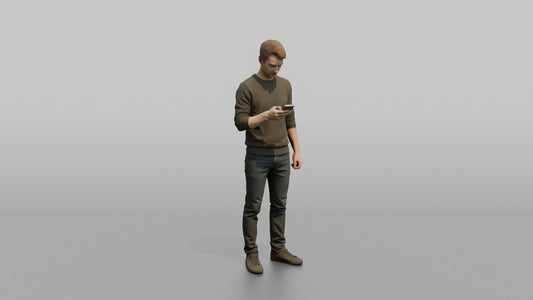 Man Customer Scrolling His Phone - 3D character model