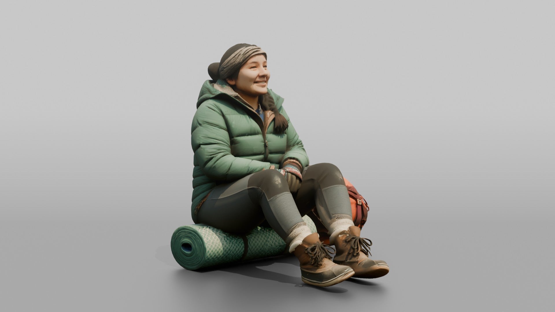 Hiker Sitting on a Rolled Foam Sleep Pad