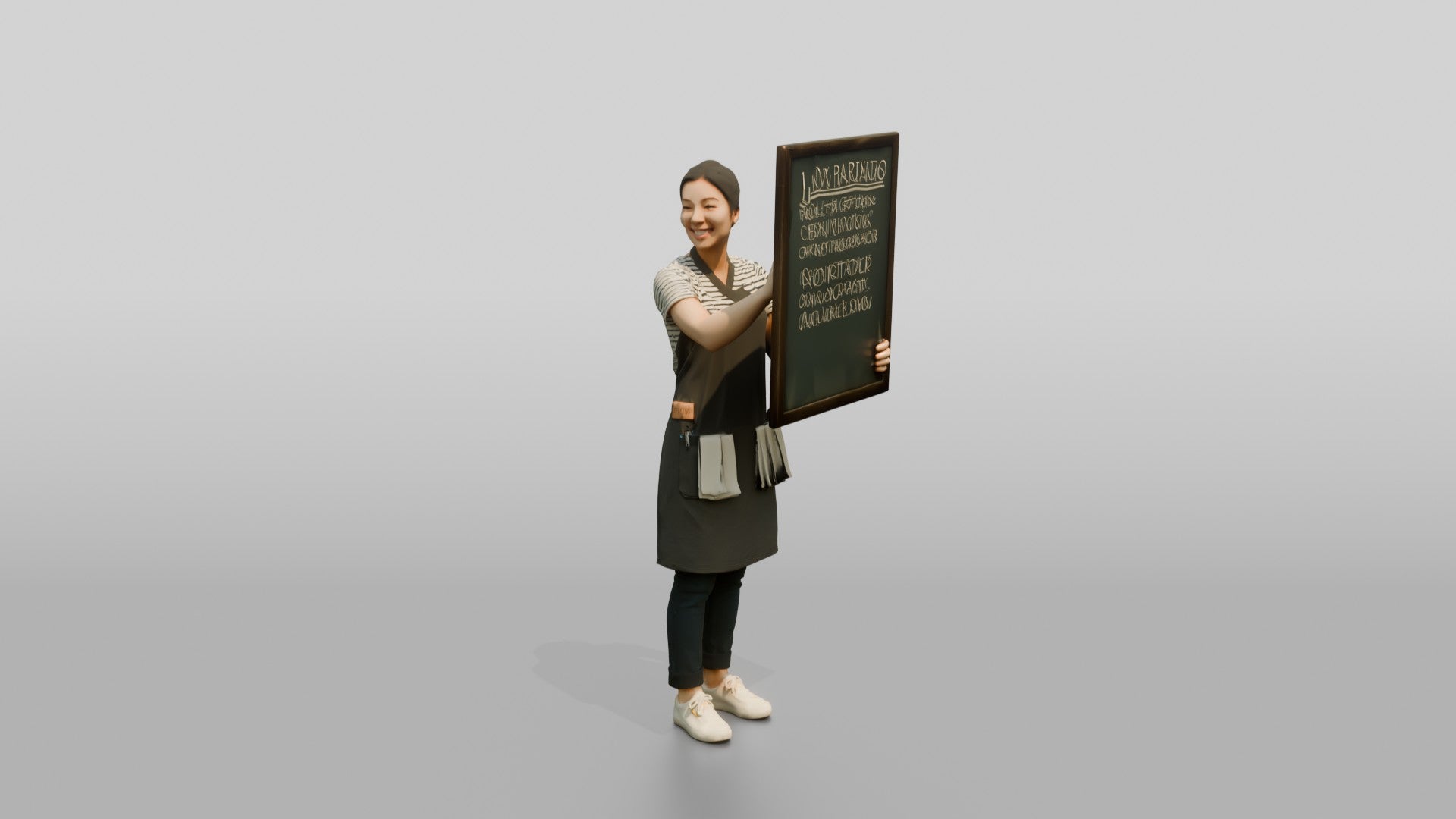 East Asian Woman Barista Writing Chalk Menu