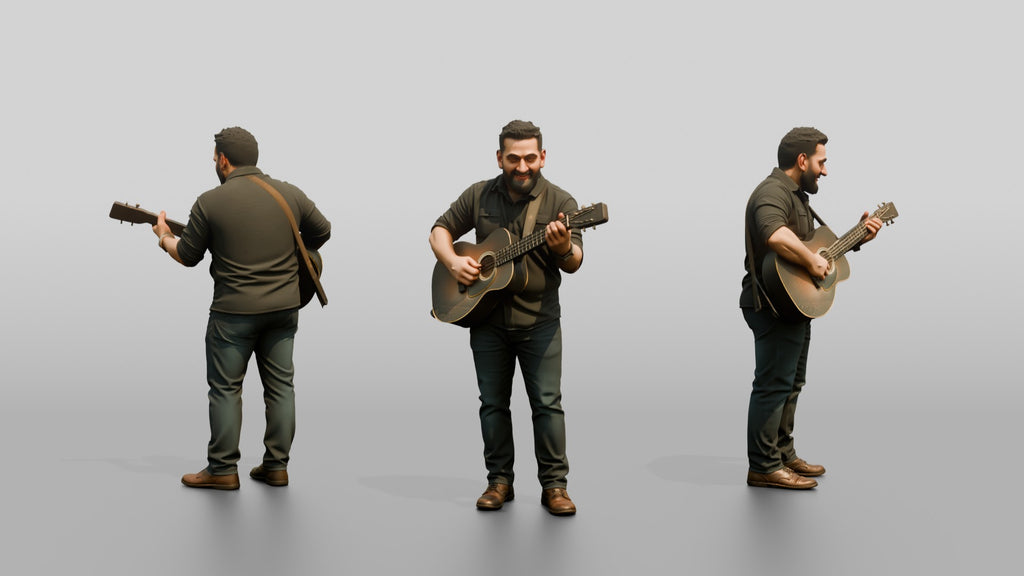 Homeless Man Playing an Old Acoustic Guitar