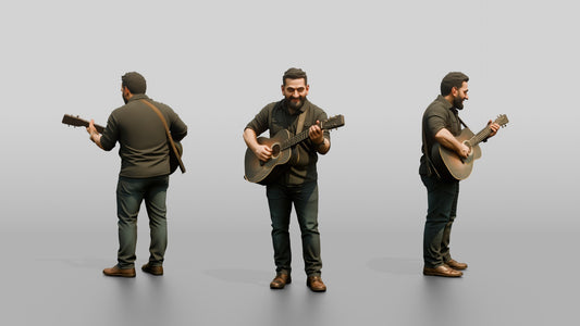 Homeless Man Playing an Old Acoustic Guitar