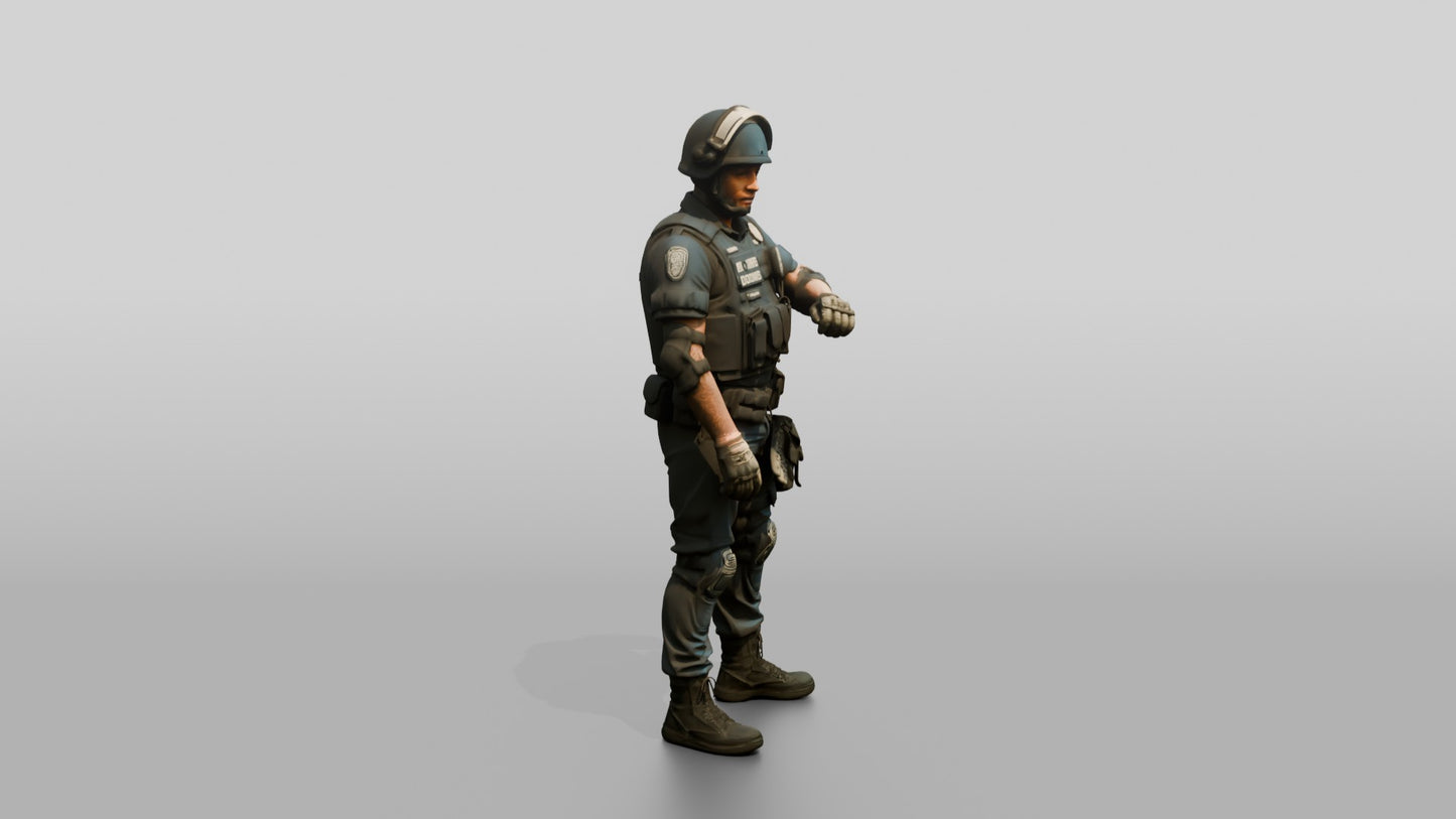 Riot Police Officer Standing in Tactical Gear