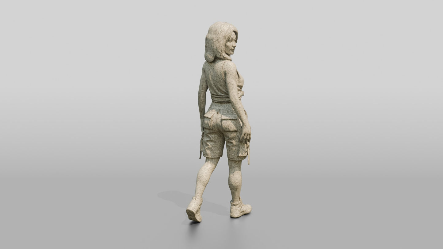 Tattooed Woman Walking in Cargo Shorts and Tank Top