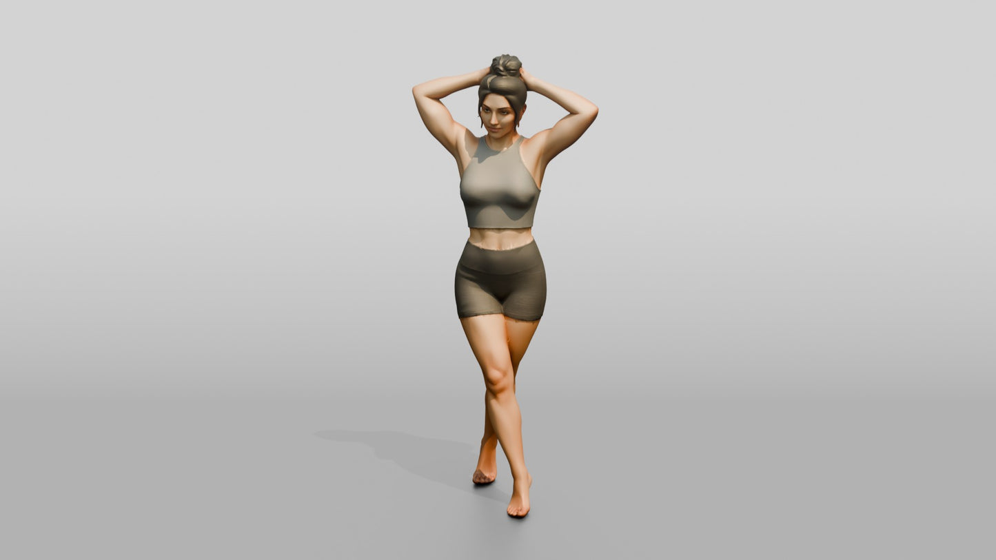 Woman in Olive Activewear with Hands in Her Hair