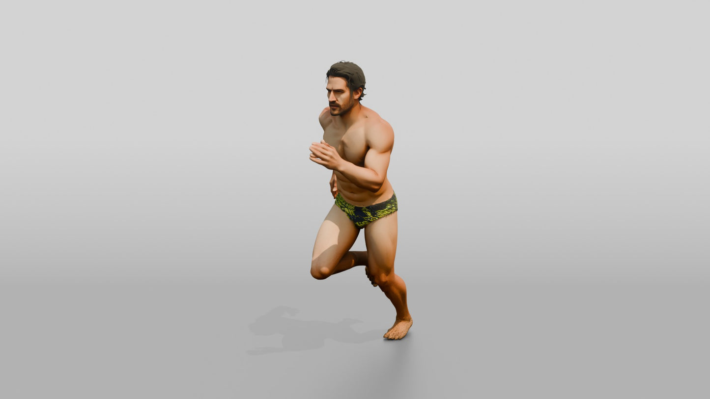 Mestizo Man Running Dynamically on the Beach