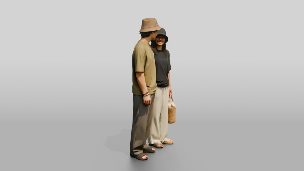 Surf Couple Standing Together on Beach