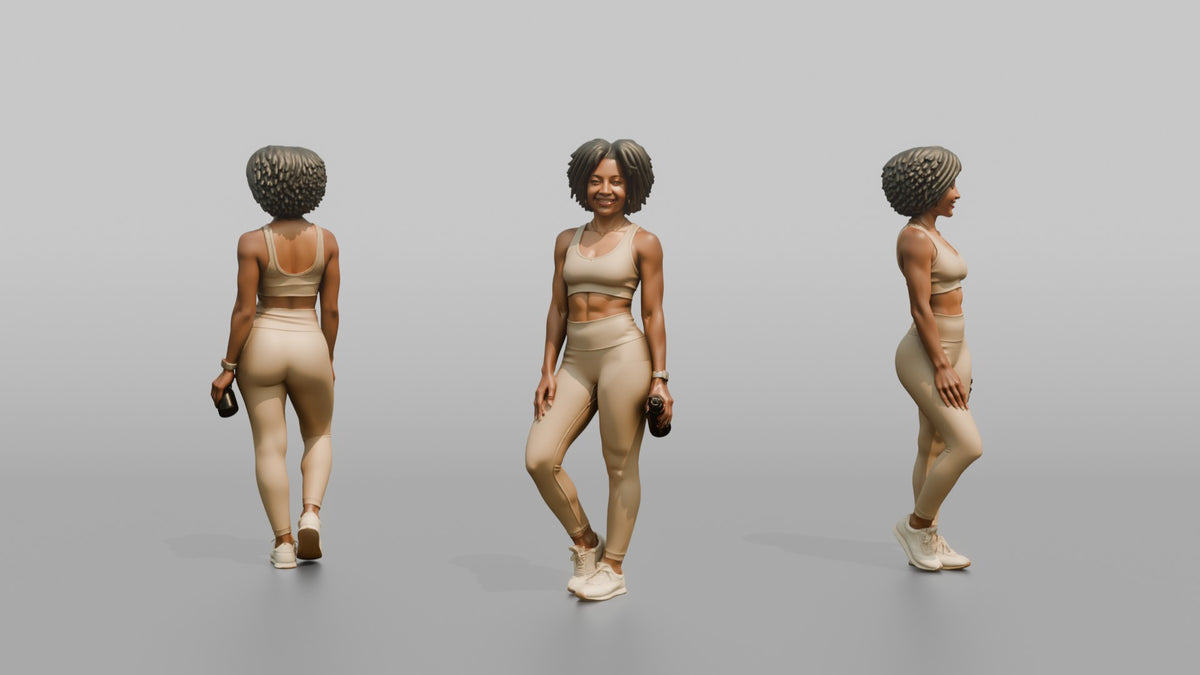 Fitness Influencer Woman Standing Relaxed, Weight Shifted To One Side - 3D character model, view 1