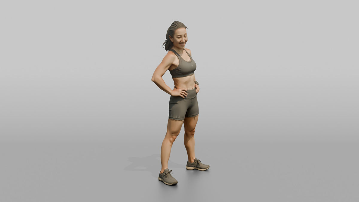 Physique Model Woman Leaning Back Slightly, Hands On Hips - 3D character model