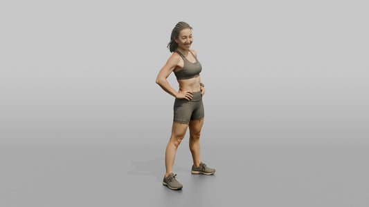 Physique Model Woman Leaning Back Slightly, Hands On Hips - 3D character model