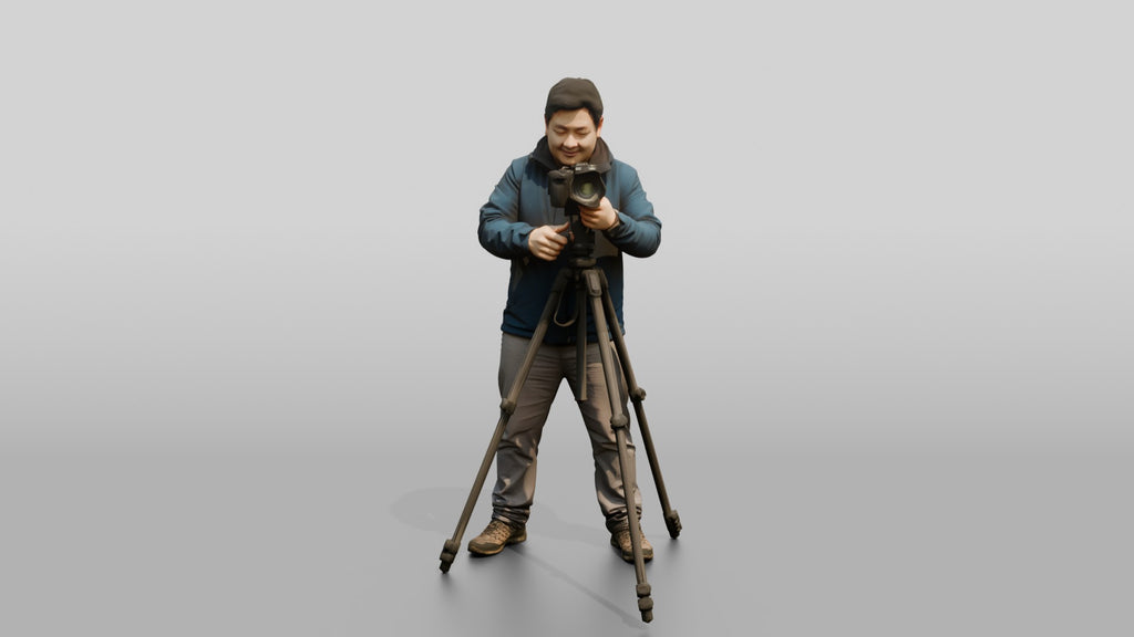 Chinese Man Photographer with Camera Tripod