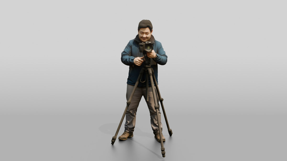 Chinese Man Photographer with Camera Tripod - 3D character model, view 5