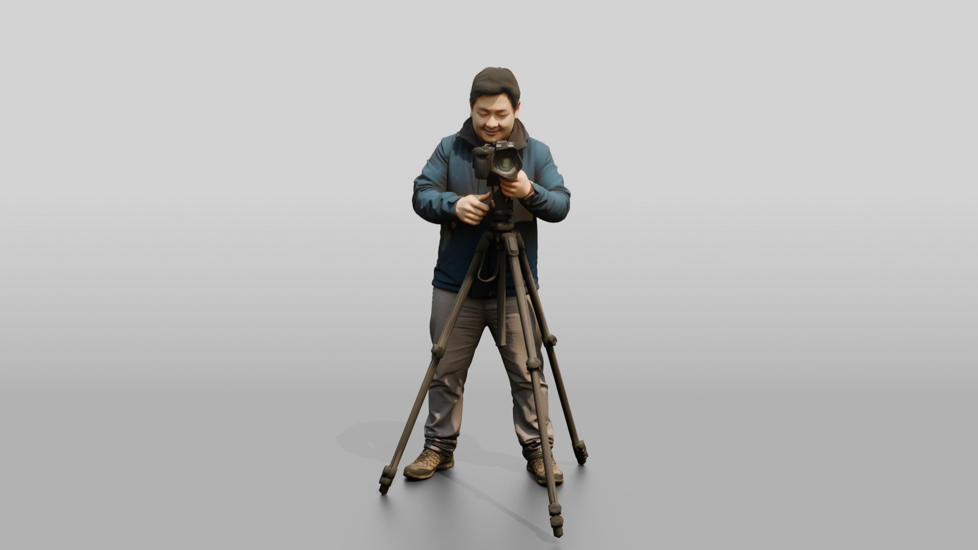 Chinese Man Photographer with Camera Tripod