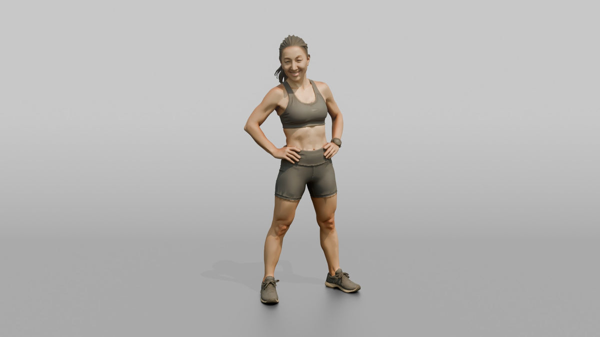 Physique Model Woman Leaning Back Slightly, Hands On Hips - 3D character model, view 5