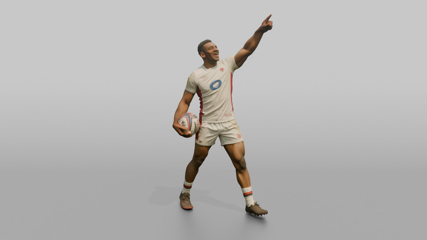 English Winger Pointing to the Sky After a Try