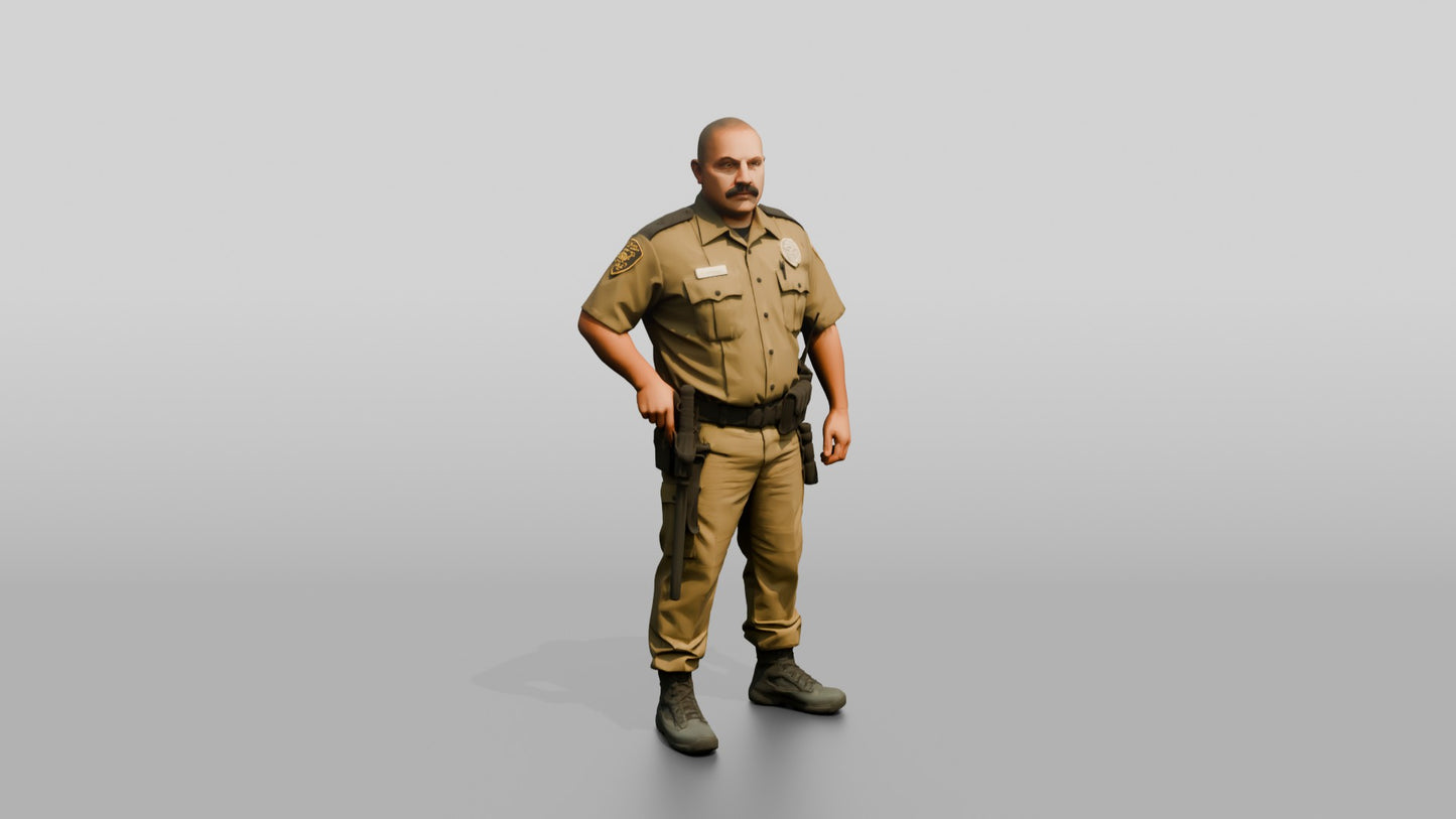 Latino Male Guard in a Khaki Guard Uniform