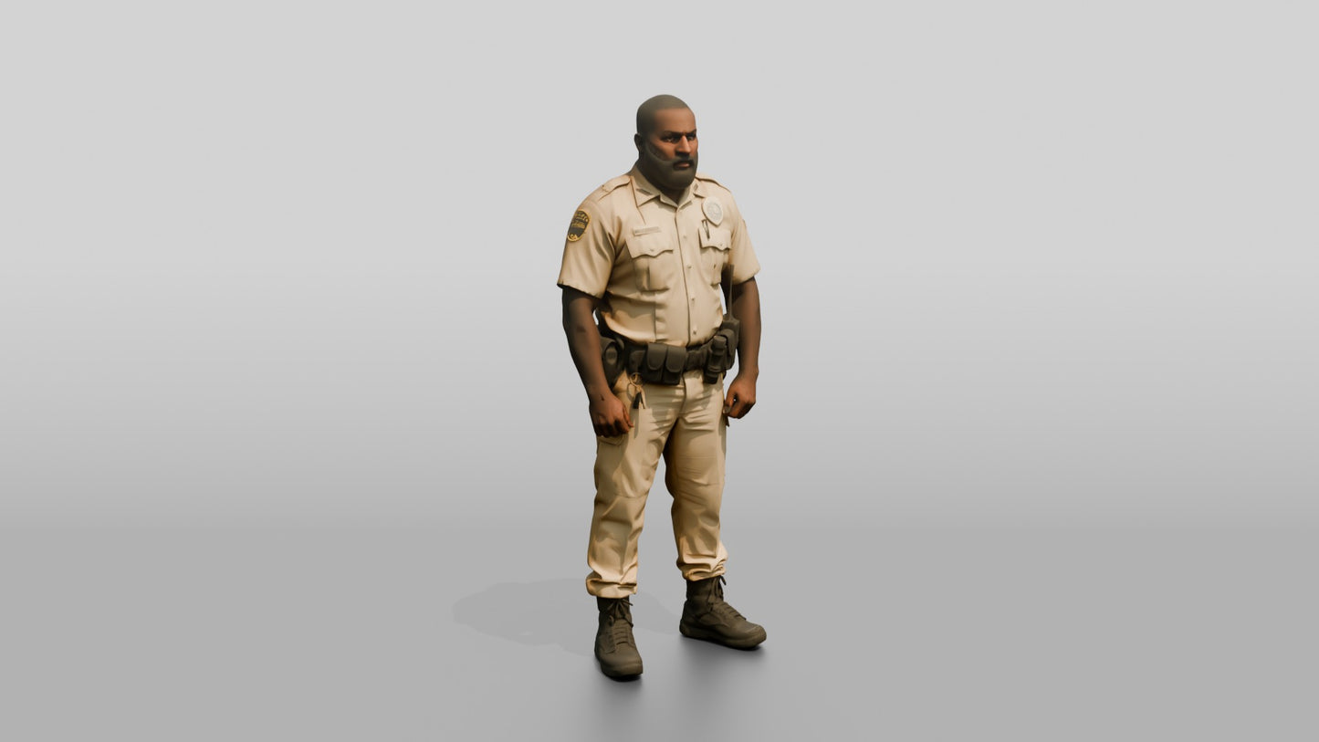 Thick Black Male Guard in a Khaki Guard Uniform