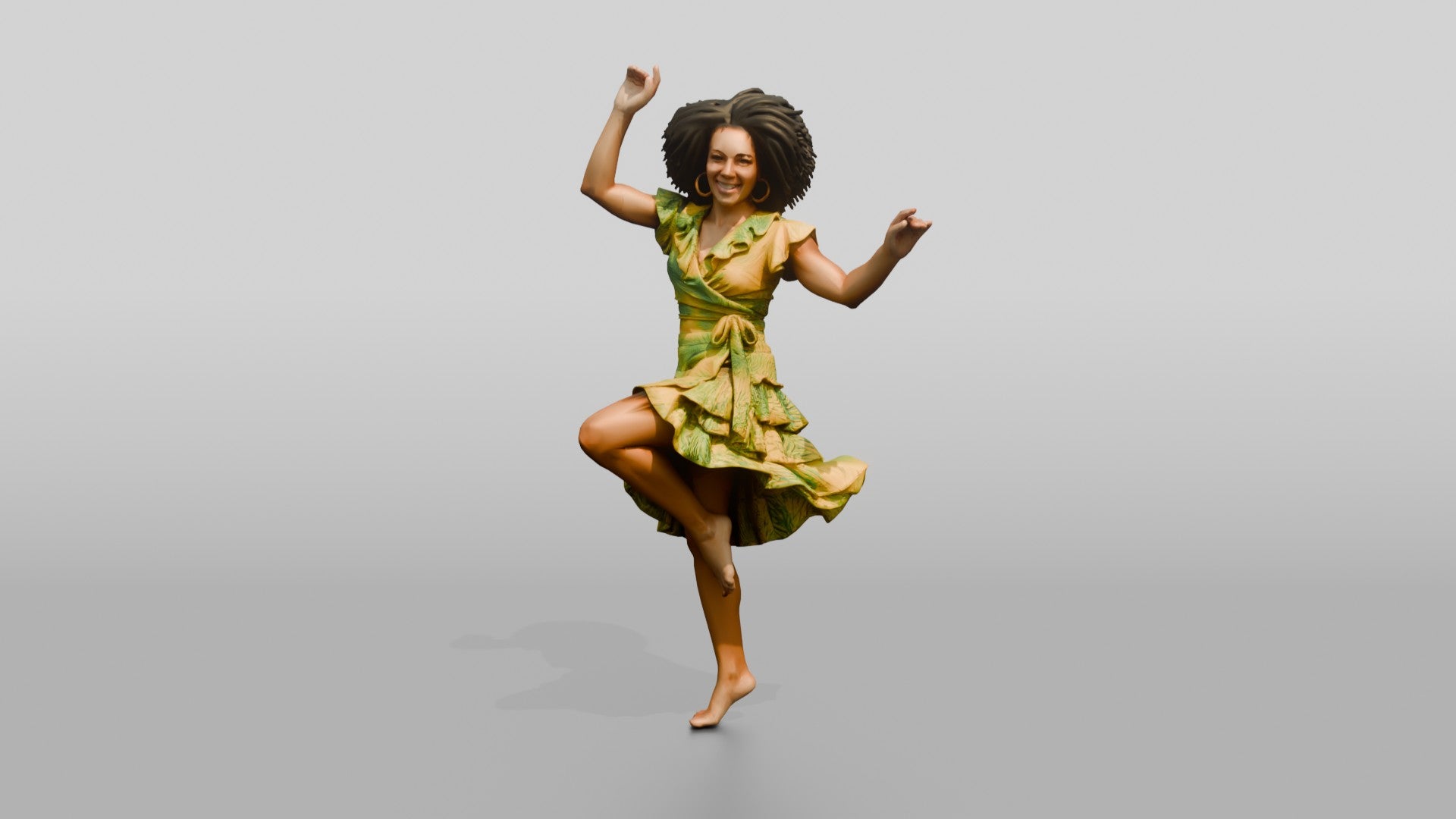Woman Dancing in a Yellow Floral Dress