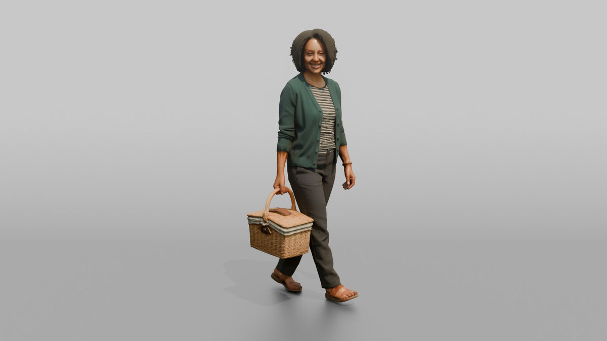 Mother Carrying A Picnic Basket By Its Handle - 3D character model, view 5