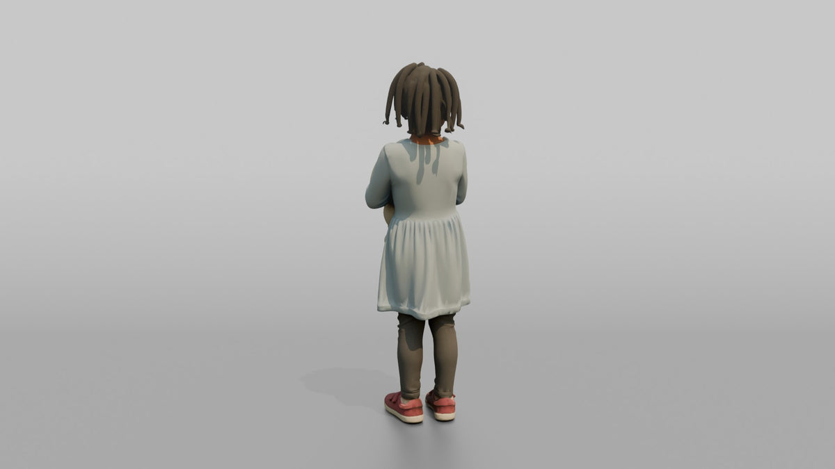 Daughter Holding A Stuffed Rabbit With Both Arms - 3D character model, view 3