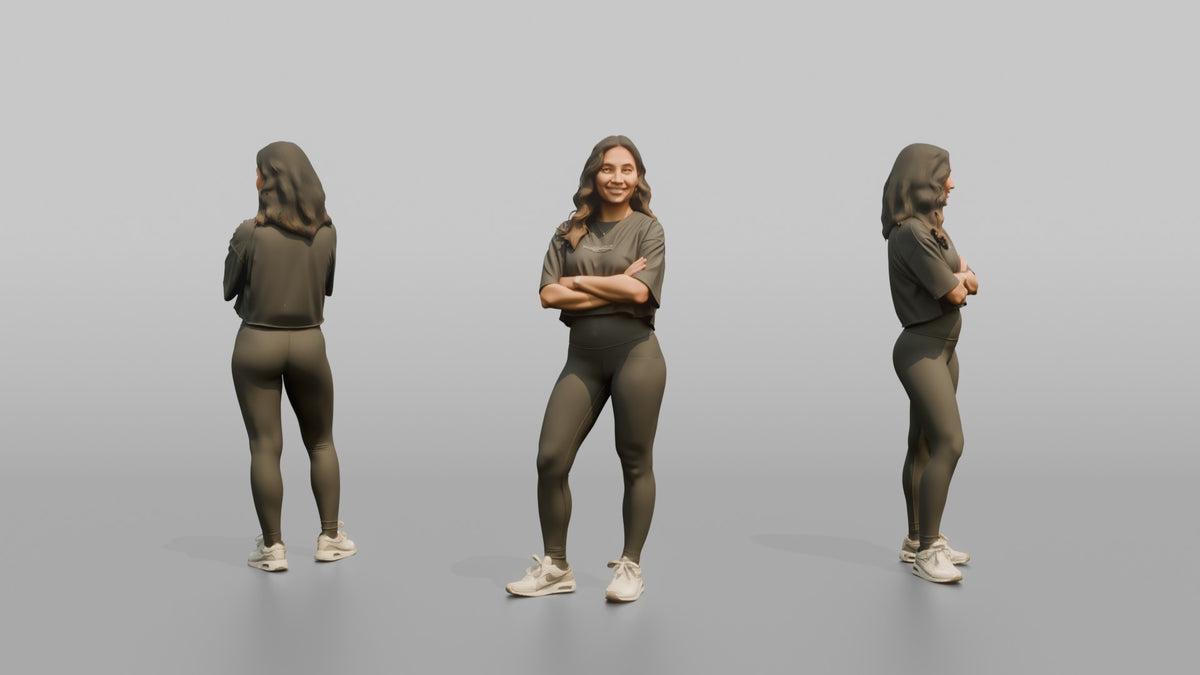 Fitness Influencer Woman Standing With Arms Crossed Loosely - 3D character model, view 1