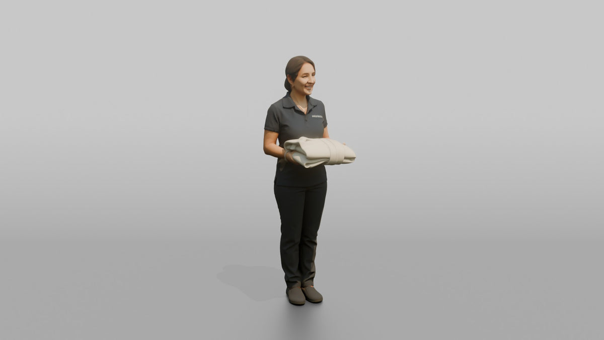Spa Receptionist Woman Holding A Folded White Spa Robe - 3D character model