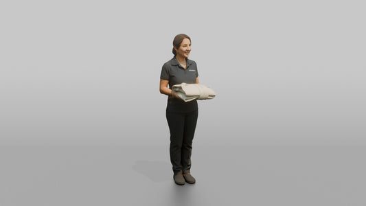 Spa Receptionist Woman Holding A Folded White Spa Robe - 3D character model
