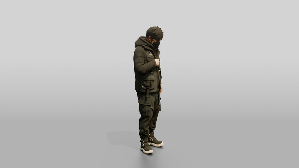 Techwear Man Zipping Up His Jacket