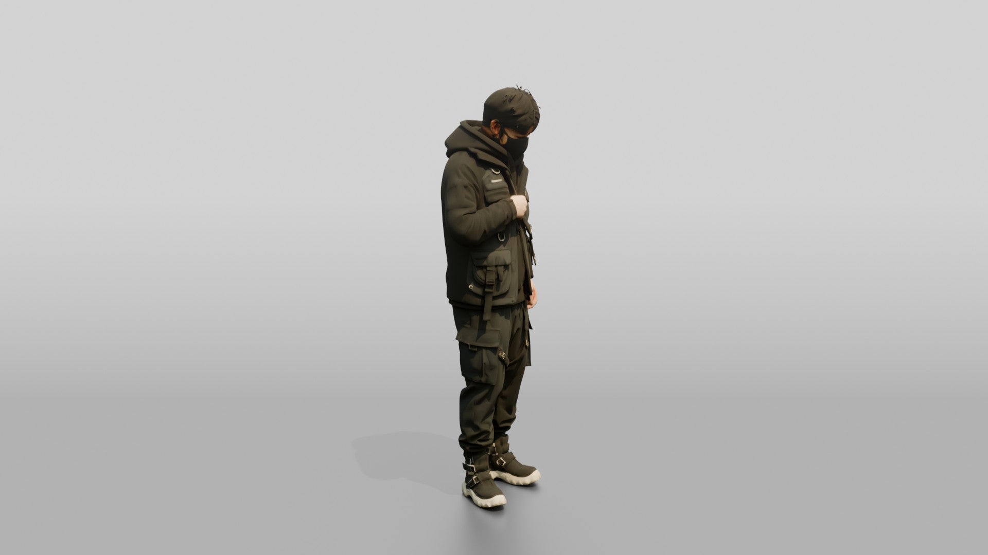 Techwear Man Zipping Up His Jacket