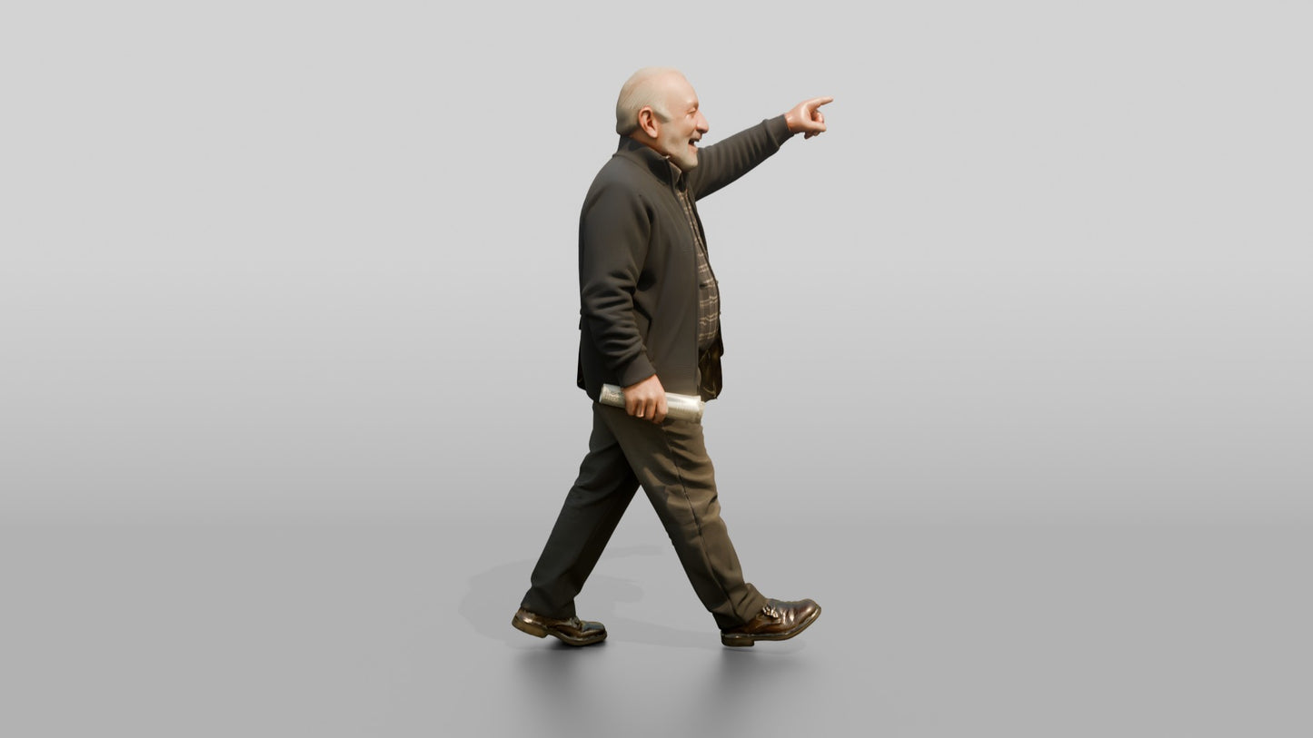 Elderly Man Pointing While Walking
