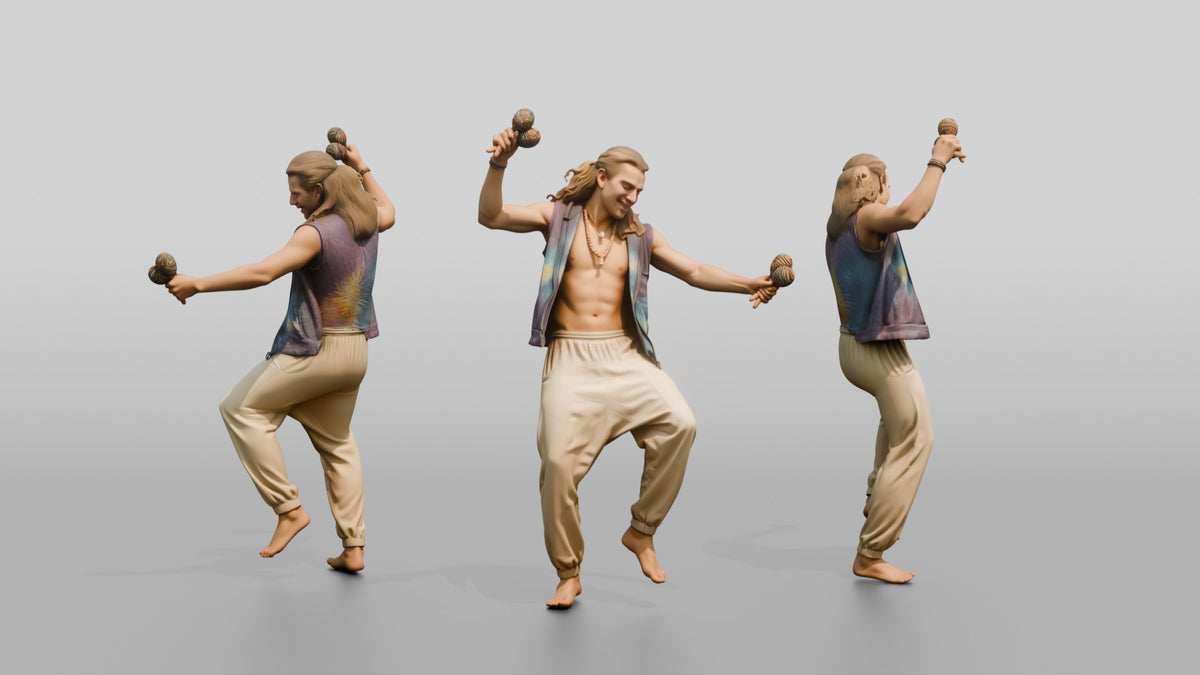Shirtless Hippie Dancing with Maracas - 3D character model