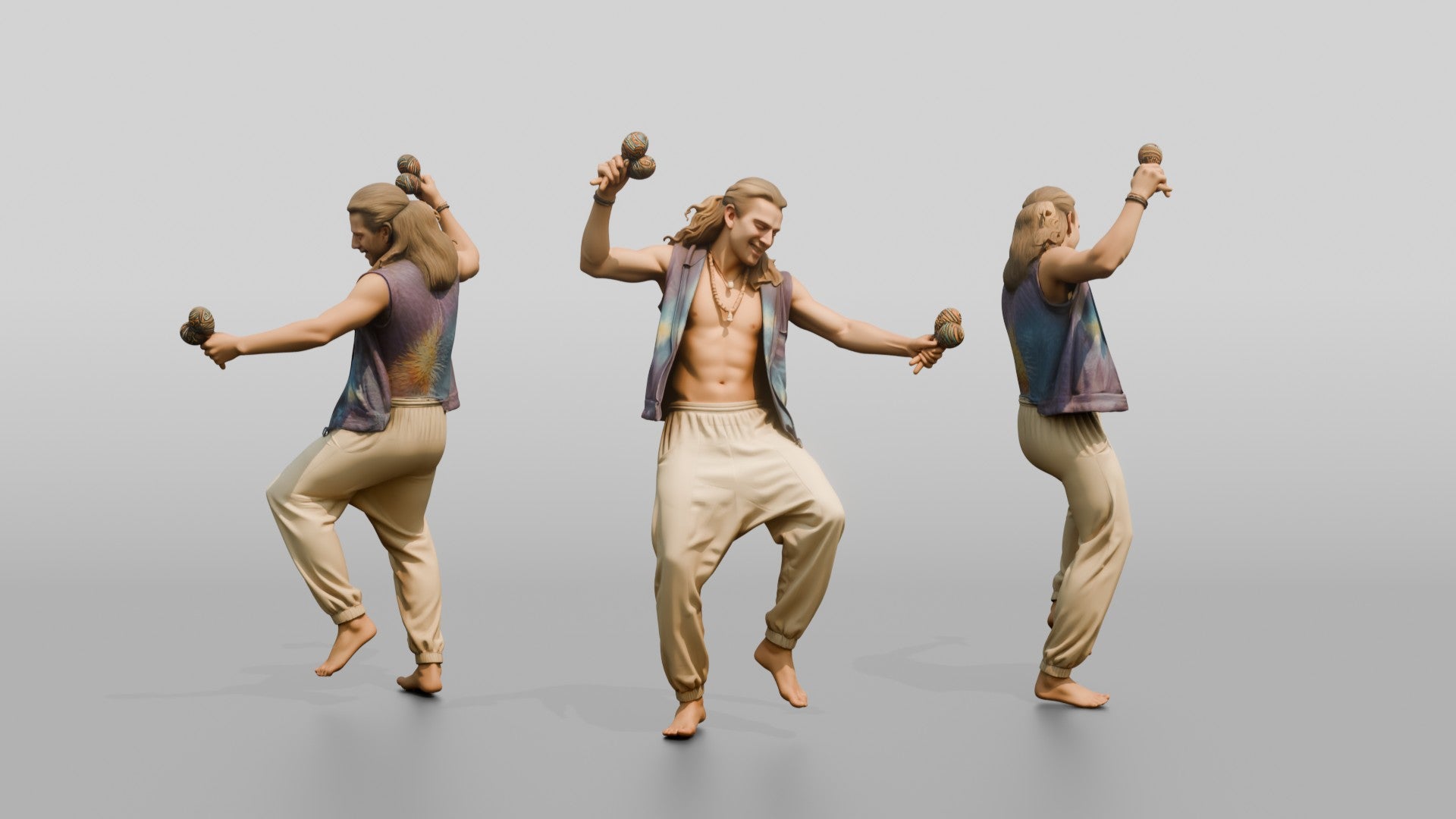 Shirtless Hippie Dancing with Maracas