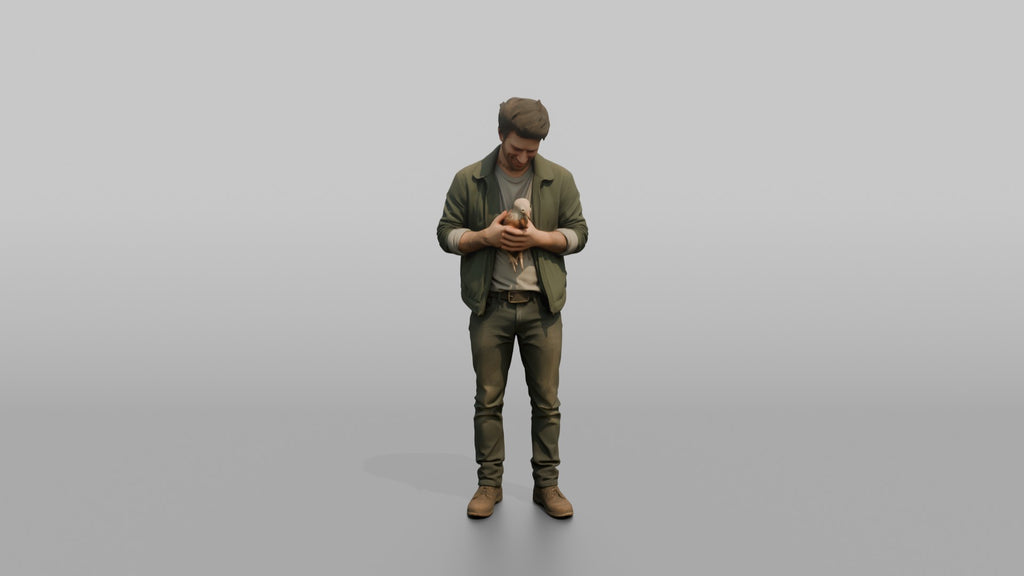 Farmer Cradling Small Chicken