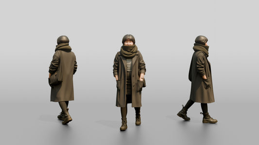 Asian Woman Walking in Oversized Scarf - 3D character model