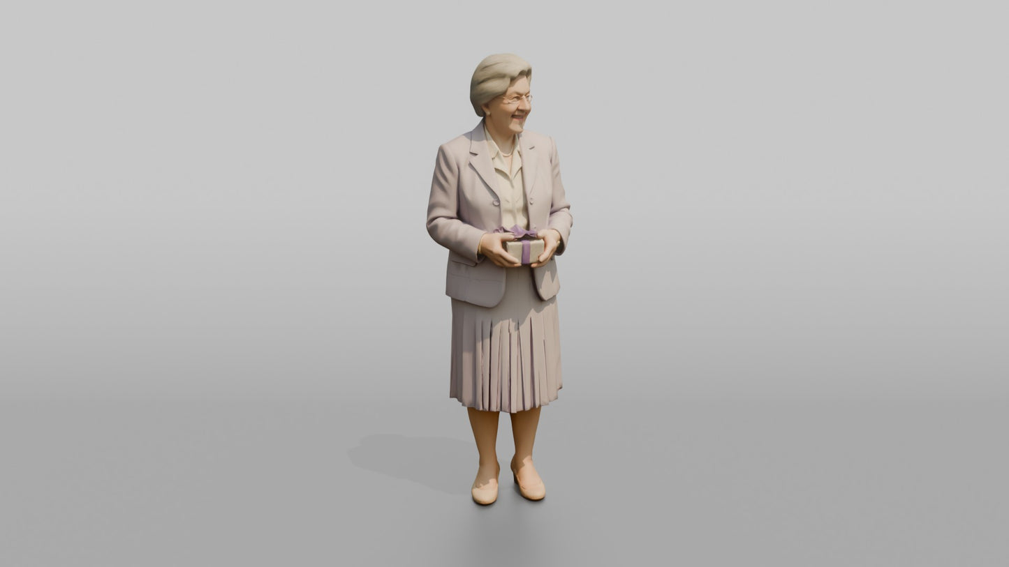Elderly Wedding Guest Holding a Small Gift Box