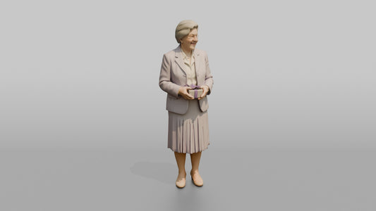 Elderly Wedding Guest Holding a Small Gift Box - 3D character model, view 1