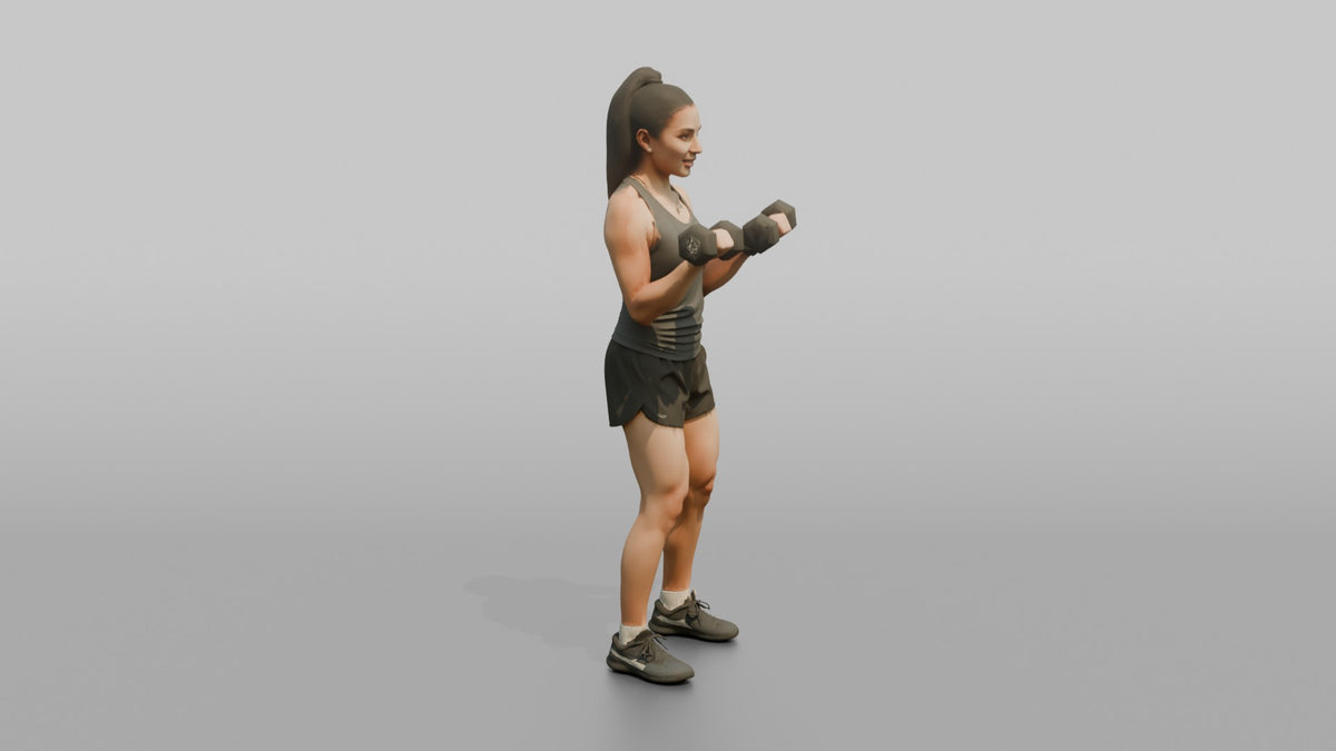 Weightlifter Woman Curling A Pair Of Dumbbells Simultaneously - 3D character model, view 2