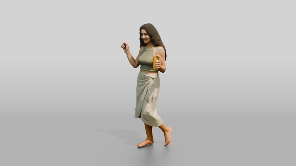 Woman with a Drink in a Wrap Skirt