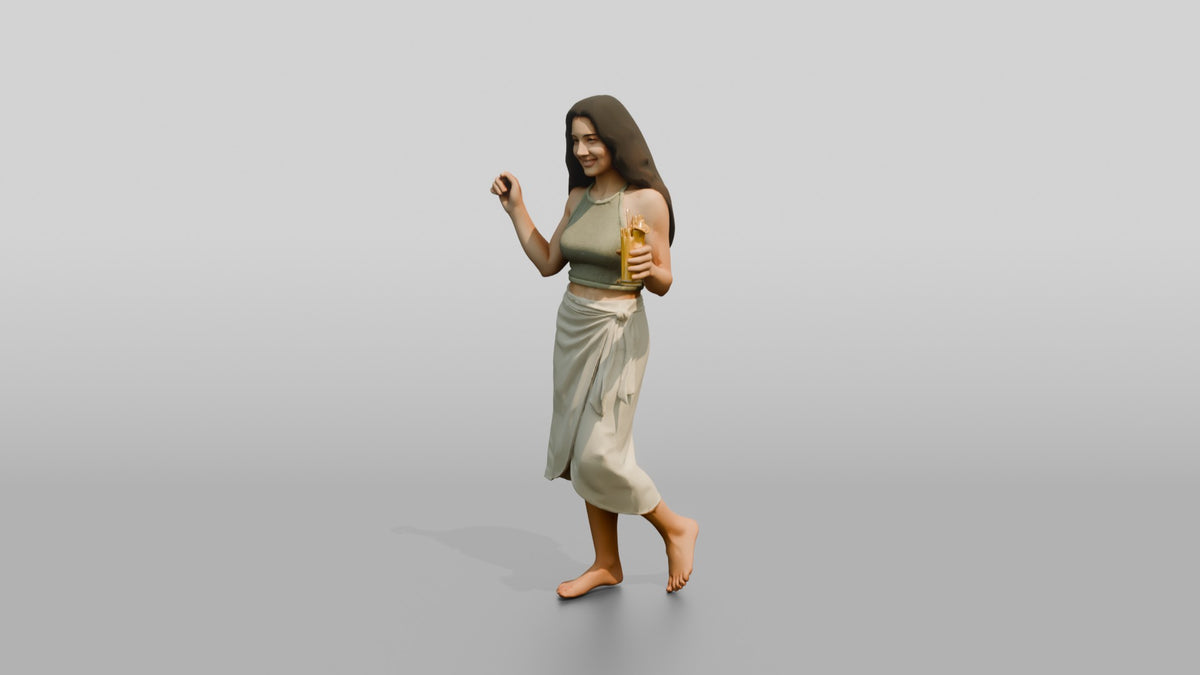 Woman with a Drink in a Wrap Skirt - 3D character model, view 4