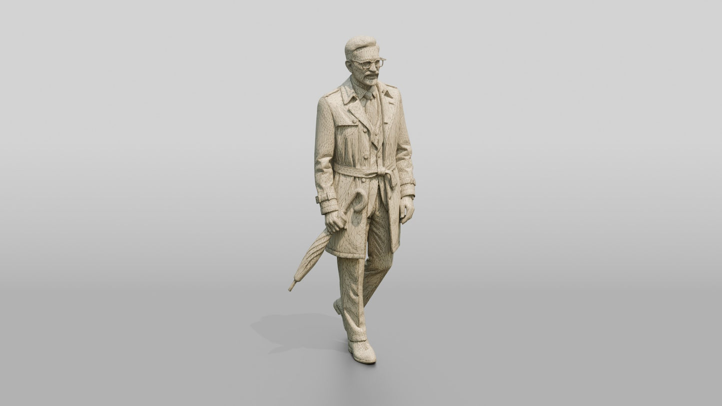 Indian Man in Suit and Trench Coat with Umbrella
