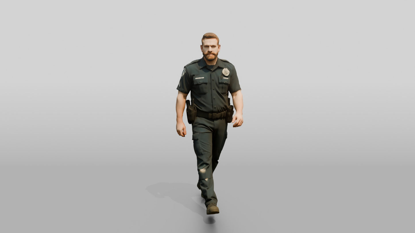 White Male Guard in a Navy Blue Guard Uniform